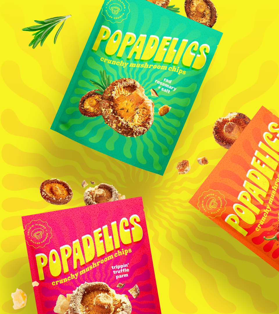 Popadelics Crunchy Mushroom Chips — Variety Pack | All 3 Flavors | 6-Pack