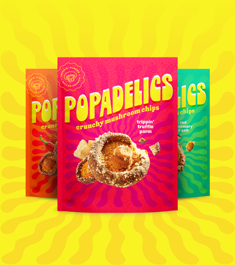 Popadelics Crunchy Mushroom Chips — Variety Pack | All 3 Flavors | 6-Pack