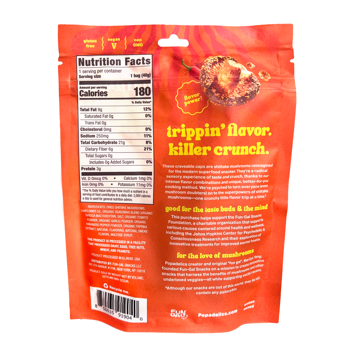 Popadelics Crunchy Mushroom Chips — Variety Pack | All 3 Flavors | 6-Pack